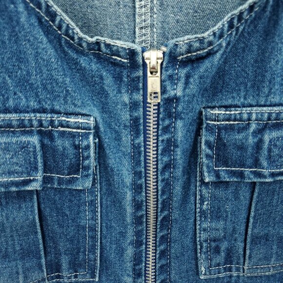 Vintage Amilano Collection Denim Jumper Dress M Zip Up Cargo Pockets Pockets - Picture 6 of 12